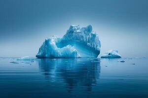 iceberg in the ocean with blue sky and fog background photo