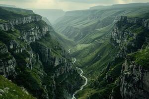 a river runs through a canyon in the mountains background photo