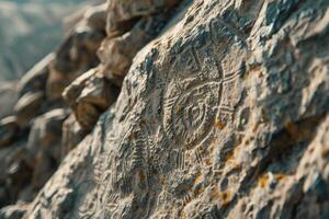 ancient rock carvings on the side of a mountain background photo