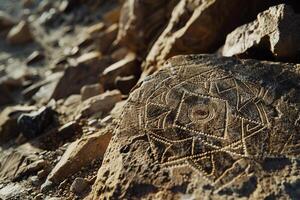a rock with a geometric design on it background photo
