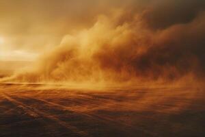 a large dust cloud is blowing across the desert background photo