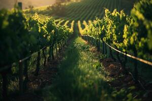 a vineyard with rows of green grapes background photo