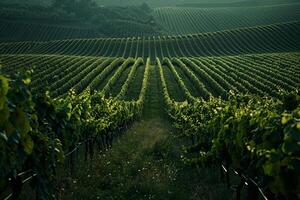 a vineyard field with rows of green vines background photo