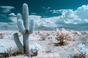 infrared desert landscape with cactus background photo