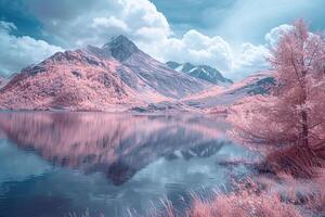 a lake with a mountain in the background background photo
