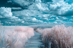 a path through a field of grass and tall grass background photo