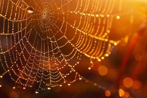 spider web with dew drops on it background photo