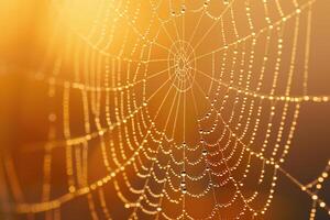 a spider web with dew drops on it background photo