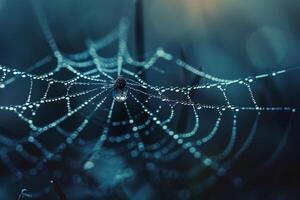 spider web with dew drops on it background photo