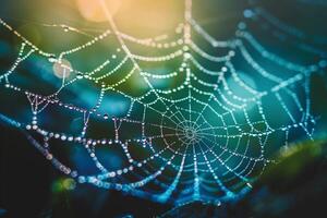 a spider web with dew drops on it background photo