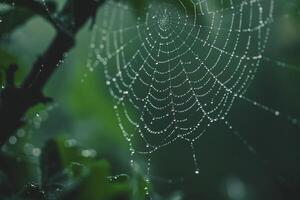 spider web with dew drops background photo