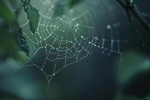 Nature  of a spider web with dew drops and nature background photo