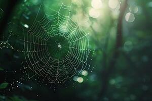 Spider web in the middle of a forest, background photo