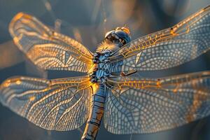 Dragonfly with wings spread out, background photo