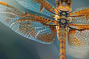 Dragonfly with blue and orange pattern, background photo