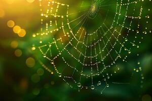 Spider web with dew drops on it, background photo