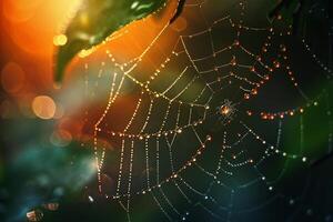 Spider web with dew drops on it, background photo