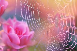 Spider web covered with dew drops, background photo