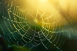Spider web with dew drops on it, background photo