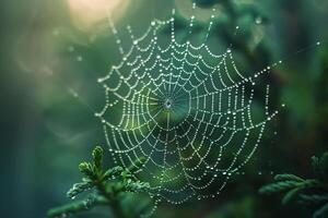 Spider web with dew drops on it, background photo