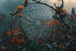 Spider web in the middle of a field, background photo