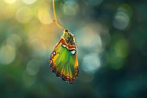 Butterfly hanging from a string, background photo