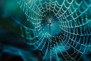 Spider web with dew drops and background photo