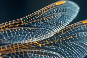 A detailed view of a dragonfly wing with background photo