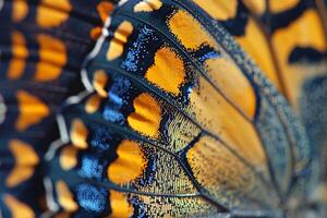 A detailed view of a butterfly wing with background photo