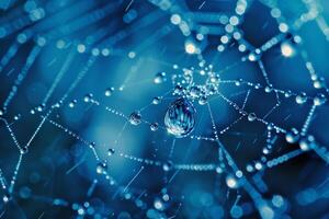 Water droplets on a spider web with background photo