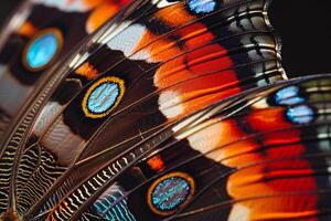 A detailed view of butterfly wings with background photo