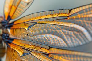 A detailed view of dragonfly wings with background photo