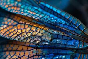 A detailed view of a dragonfly wing with background photo