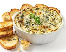 spinach and cheese dip with bread background photo