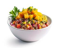 a bowl of quinoa salad with mango, red onion, and cilantro photo