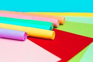 Colored felt-tip pens liners for drawing and creativity with colored paper. photo