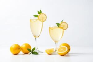 Refreshing Lemonade with Lemon Slices and Ice Cubes photo