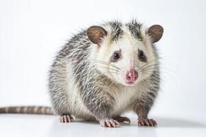 Close-Up of a Cute Opossum on a White Background photo