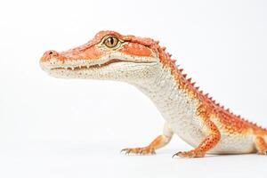 Close-up of a baby crocodile with a white background photo