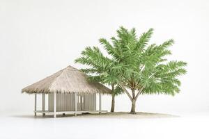 Palm Tree and Tiny Beach Hut on White Background photo