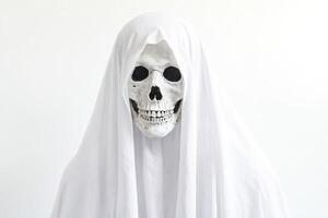 Ghostly Skull Peeking Through White Sheet photo