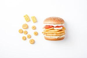 Fast Food Delight Burger and Snacks on White Background photo