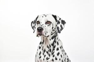 Close-up portrait of a Dalmatian dog with white background photo