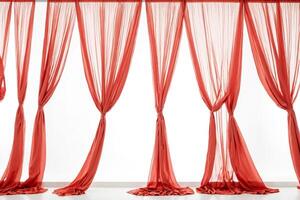 Red Sheer Curtains on White Background photo