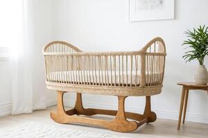 Wicker Cradle With Wooden Base photo