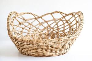 Empty Wicker Basket on White Background photo