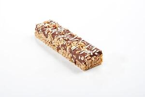 Close-up of a Chocolate-Covered Oat Bar photo