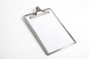 Blank Clipboard with Metal Frame on White Background photo