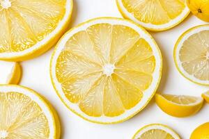 Close Up of Lemon Slices on White Background photo