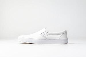 White Leather Slip-On Sneaker with Thick Platform Sole photo